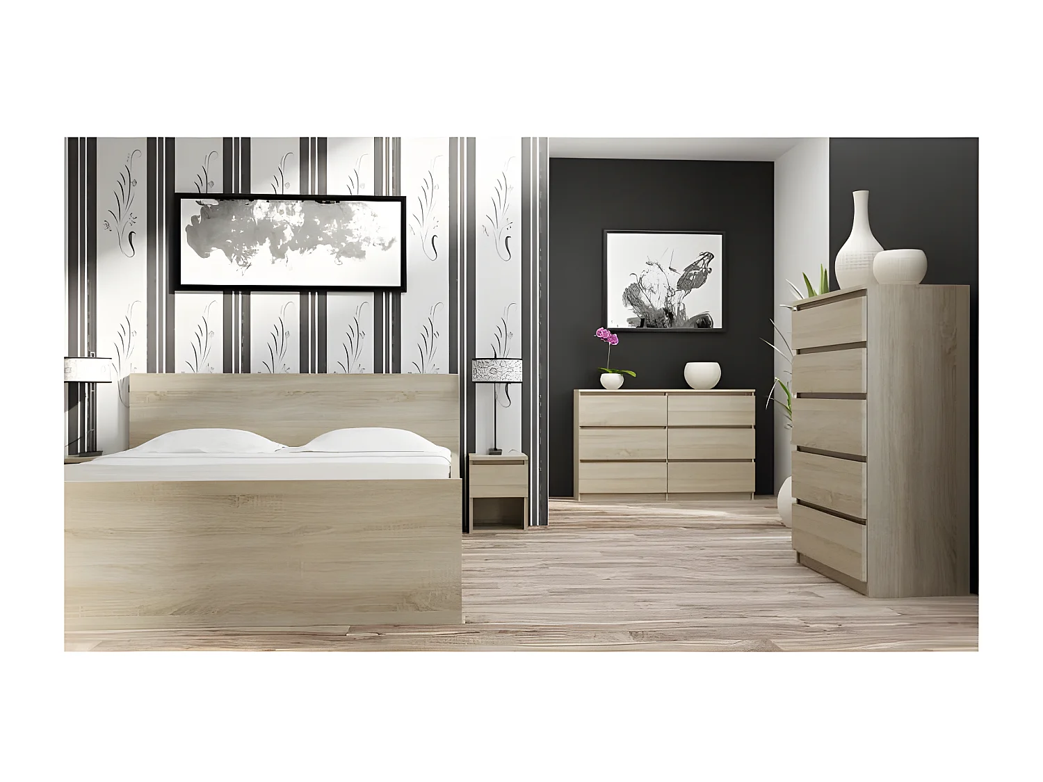 MILAN | Commode contemporaine chambre/salon/bureau 30x120x77 cm | 6 tiroirs | Meuble de rangementent | Chiffonier