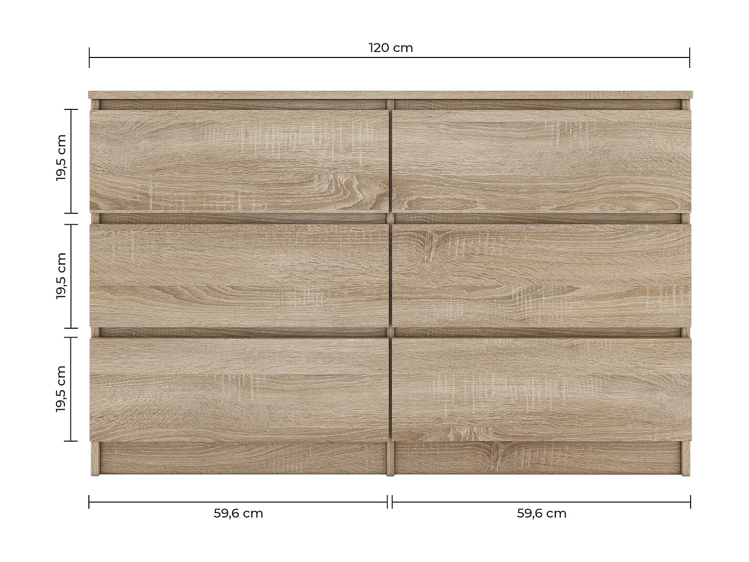 MILAN | Commode contemporaine chambre/salon/bureau 30x120x77 cm | 6 tiroirs | Meuble de rangementent | Chiffonier