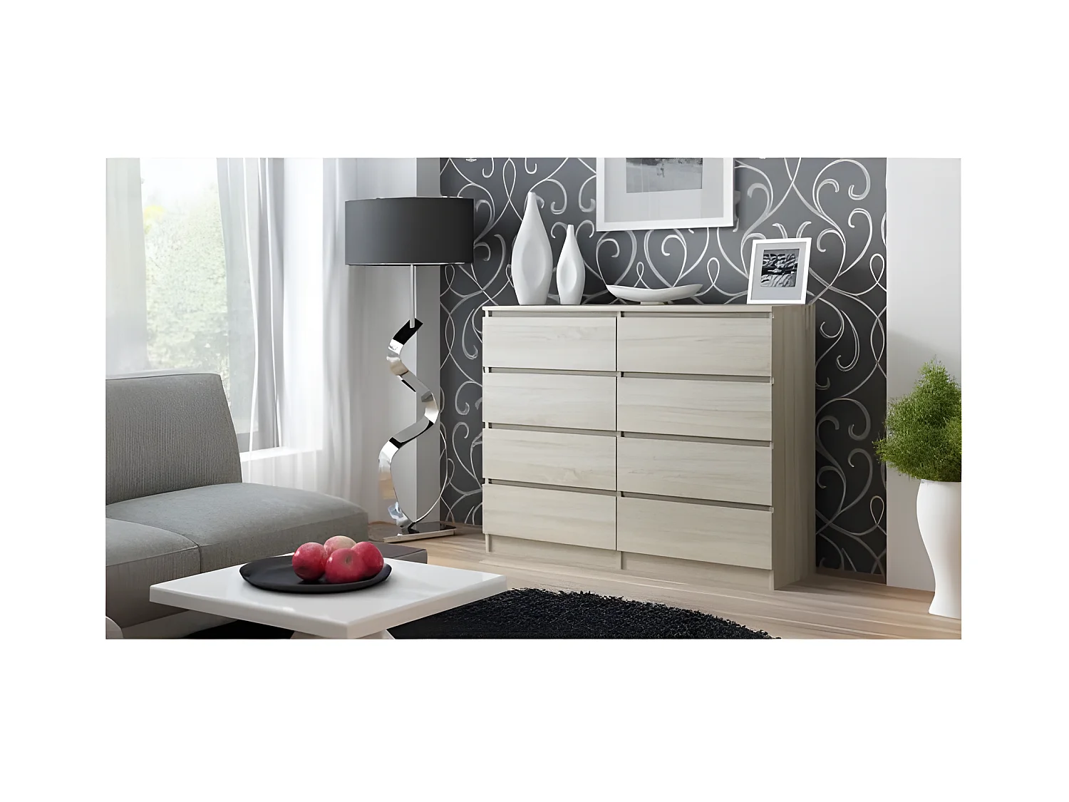 MILÁN 8/120 | Cómoda contemporánea para dormitorio/salón/oficina 40x120x97 | 8 cajones deslizantes | Unidad de almacenamiento | Armario