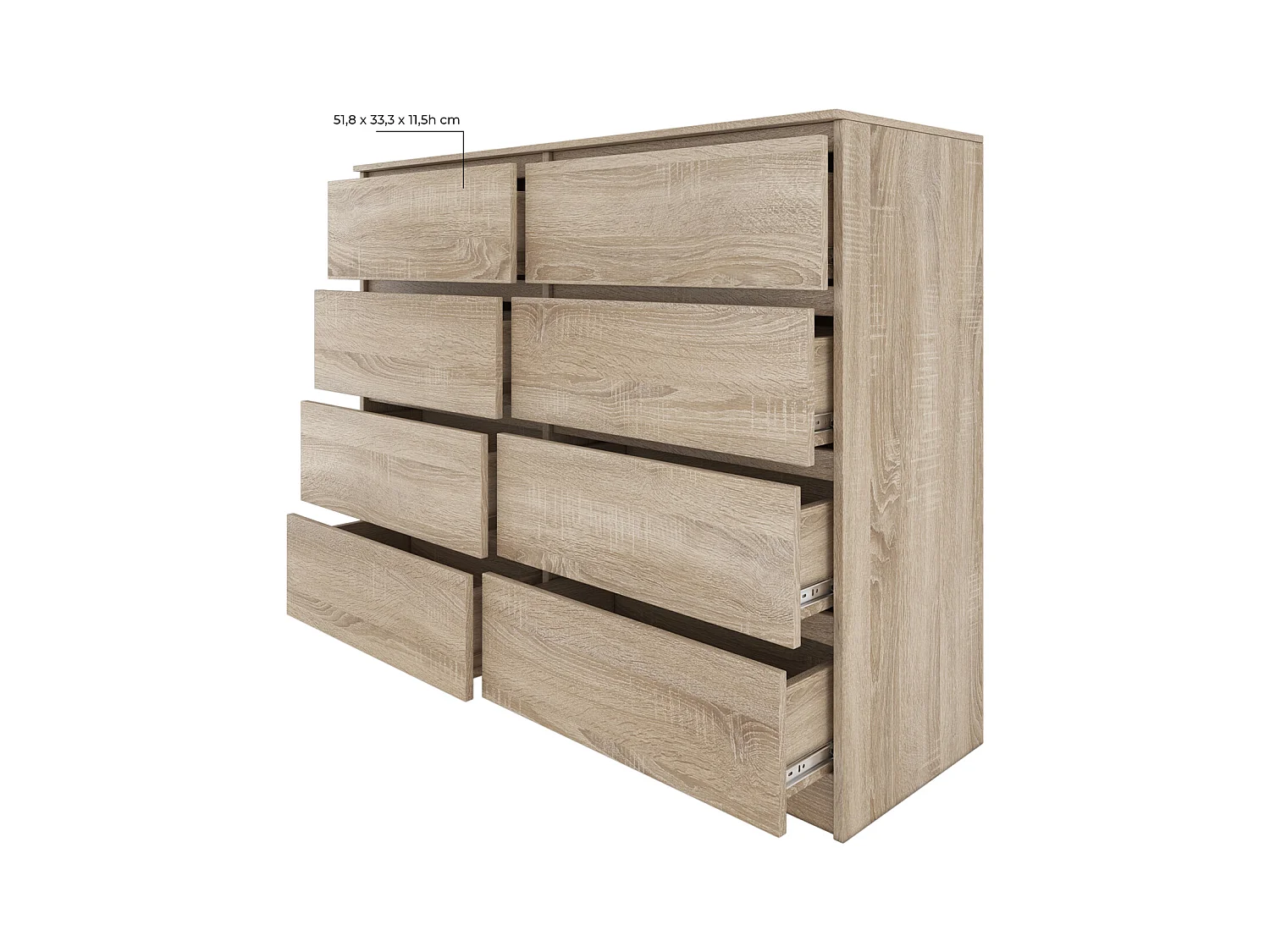 MILÁN 8/120 | Cómoda contemporánea para dormitorio/salón/oficina 40x120x97 | 8 cajones deslizantes | Unidad de almacenamiento | Armario