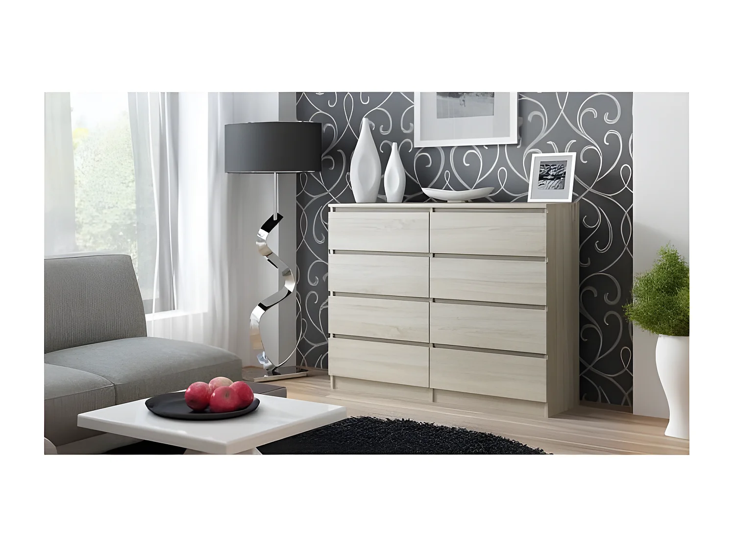 MILAN | Commode contemporaine chambre/salon/bureau 40x120x97 | 8 tiroirs coullissants | Meuble de rangementent | Chiffonier