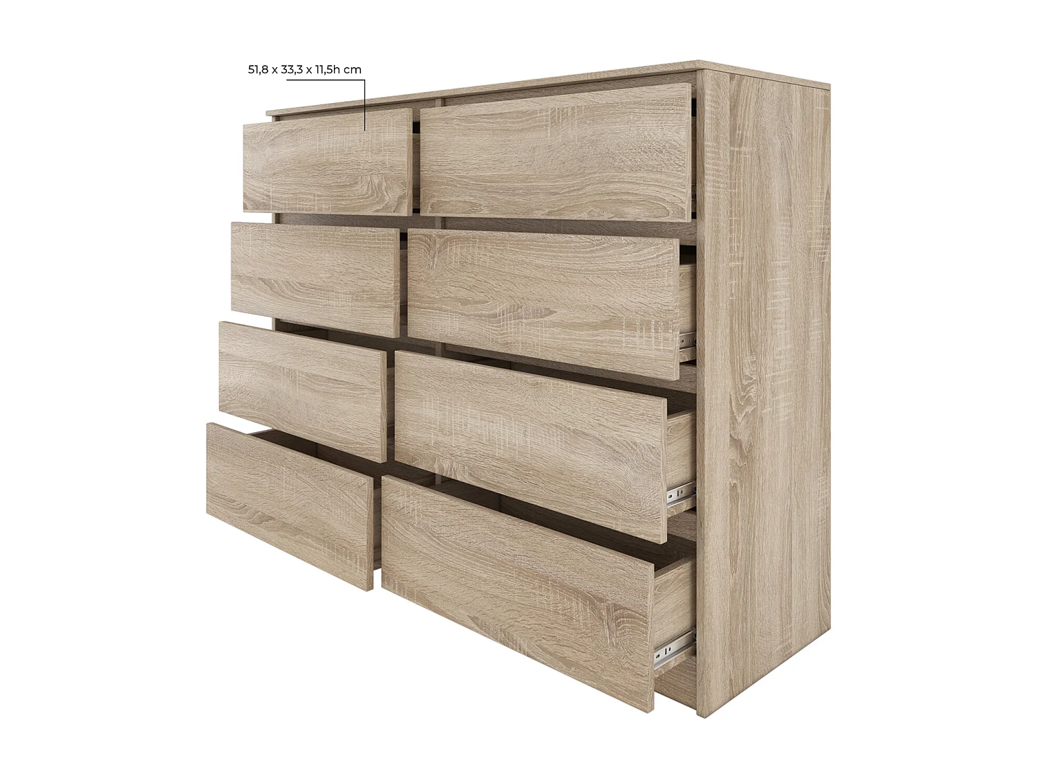 MILAN | Commode contemporaine chambre/salon/bureau 40x120x97 | 8 tiroirs coullissants | Meuble de rangementent | Chiffonier