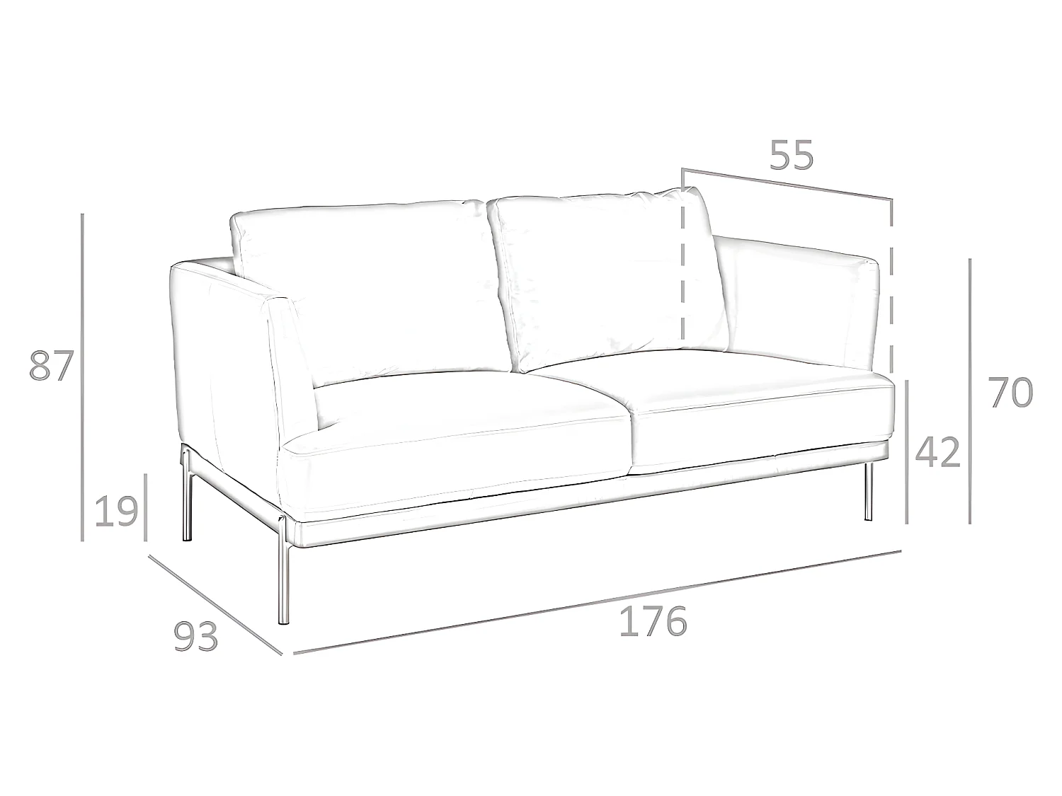 Canapé 2 places en cuir et acier 6170 ANGEL CERDA