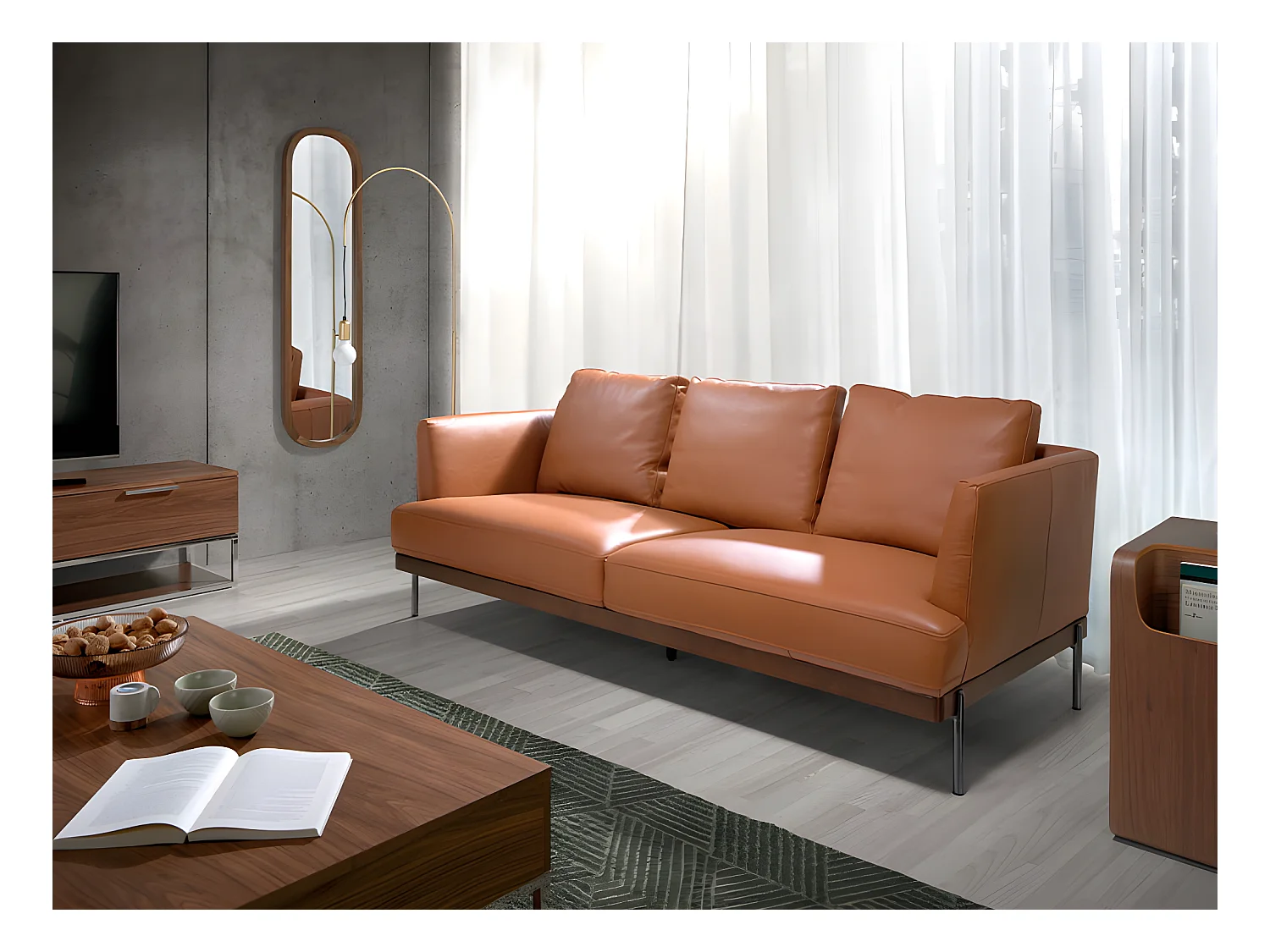 3-zitsbank bekleed in bruin leer 6171 ANGEL CERDA