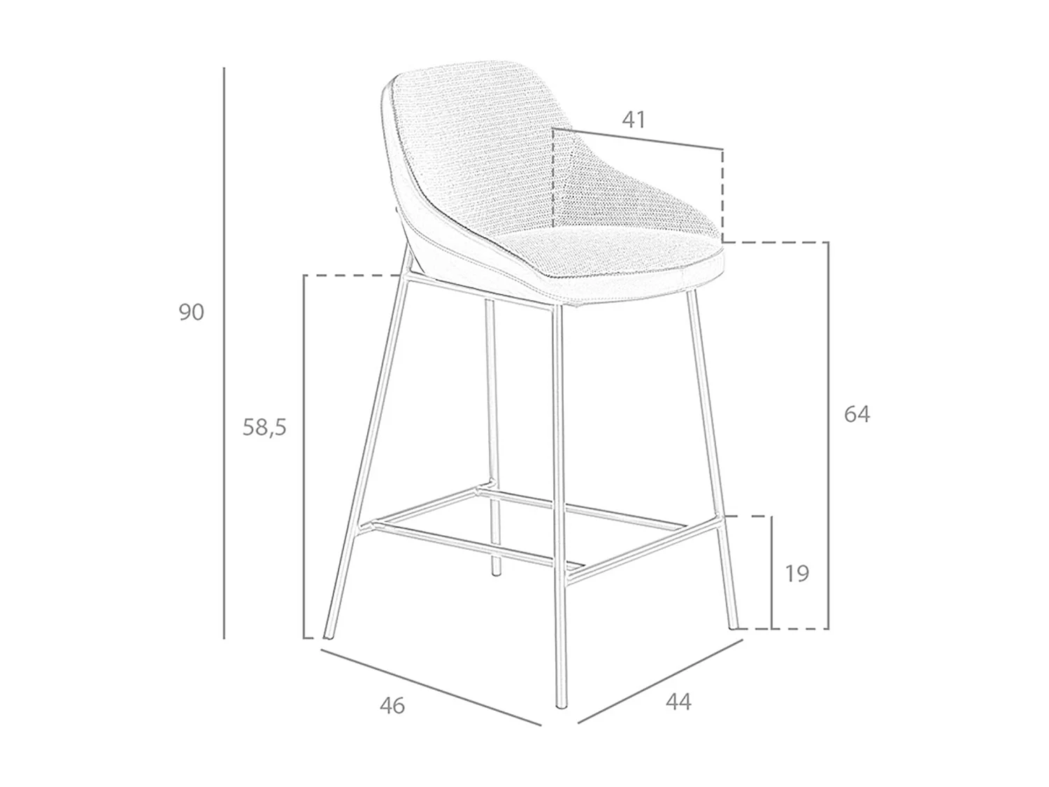 Tabouret en tissu gris et similicuir noir 4100 ANGEL CERDA