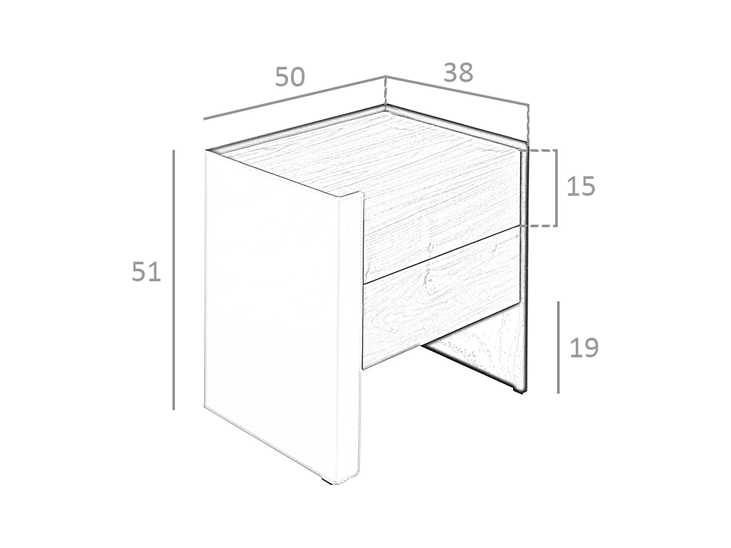 Comodino in ecopelle, noce e acciaio nero