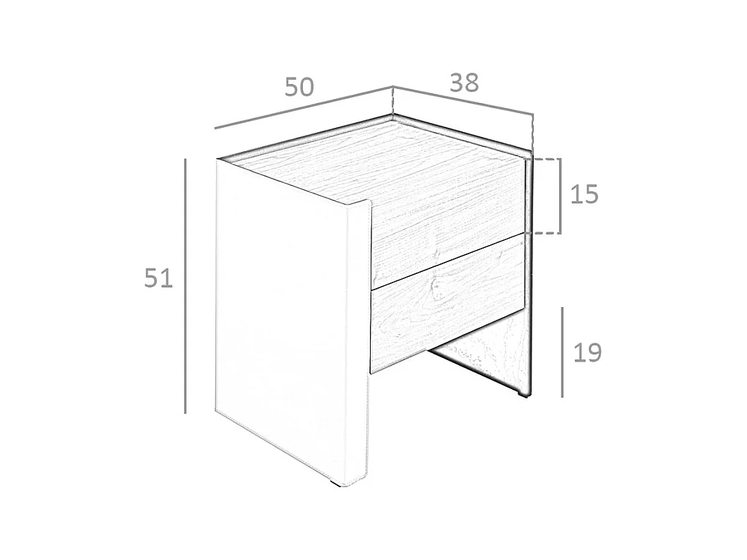 Comodino in ecopelle, noce e acciaio nero