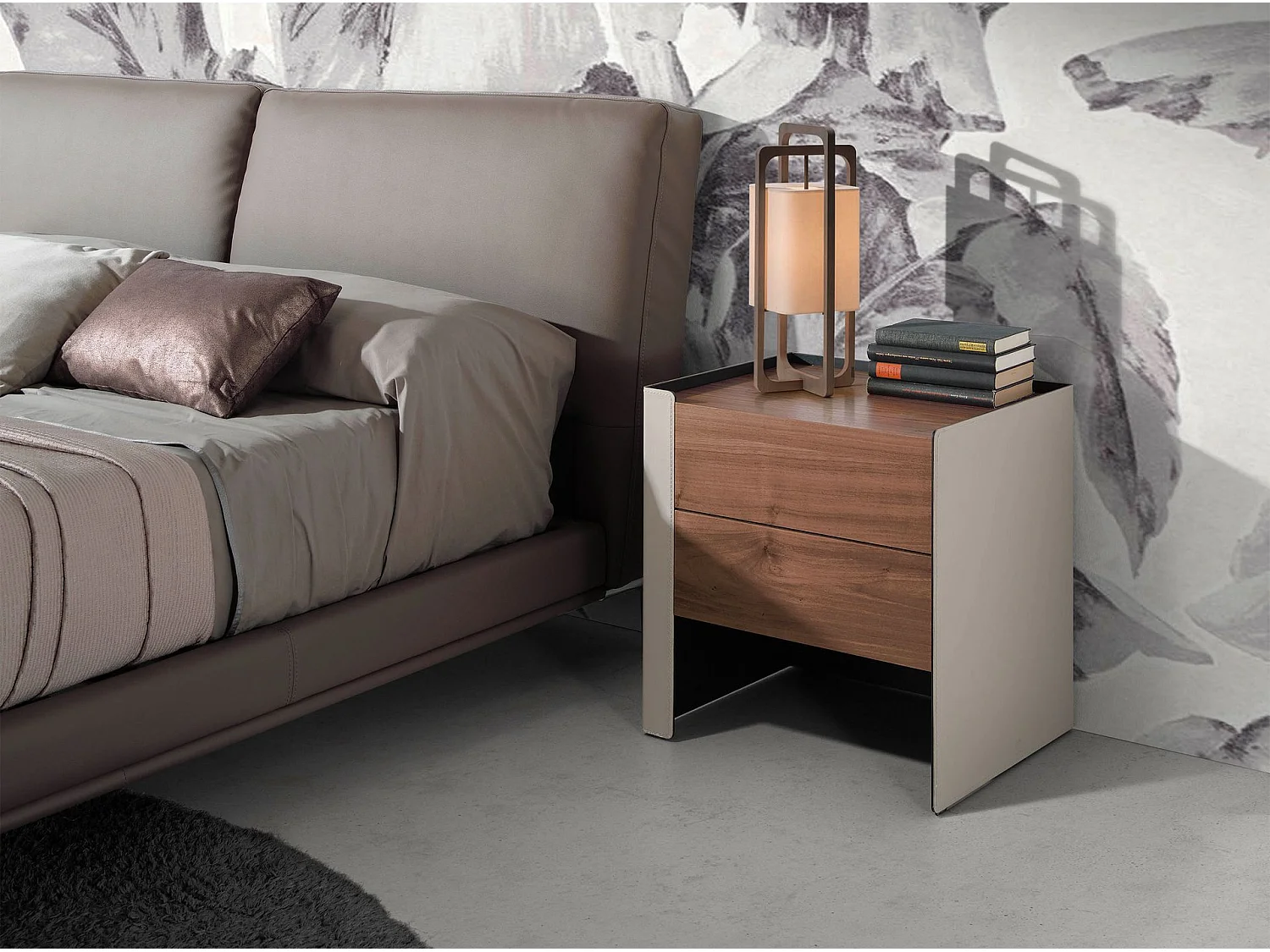 Nachtkastje van ecoleder, walnoot en zwart staal 7118 ANGEL CERDA