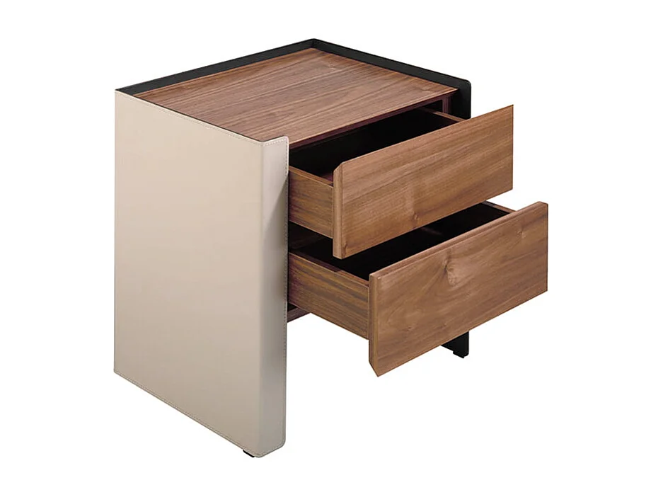 Nachtkastje van ecoleder, walnoot en zwart staal 7118 ANGEL CERDA