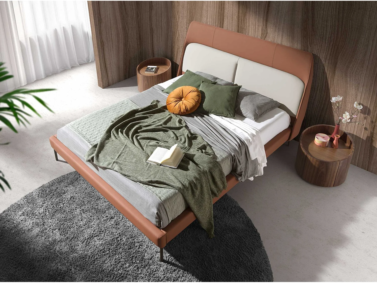 Nachtkastje van ecoleder, walnoot en zwart staal 7118 ANGEL CERDA