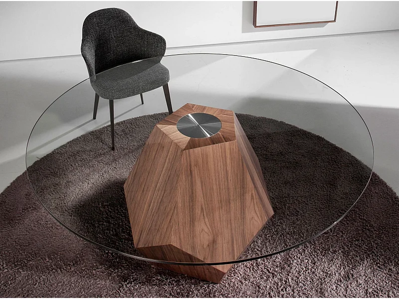 Esstisch runde gehärtetes Glas aus Walnuss 1093 ANGEL CERDA