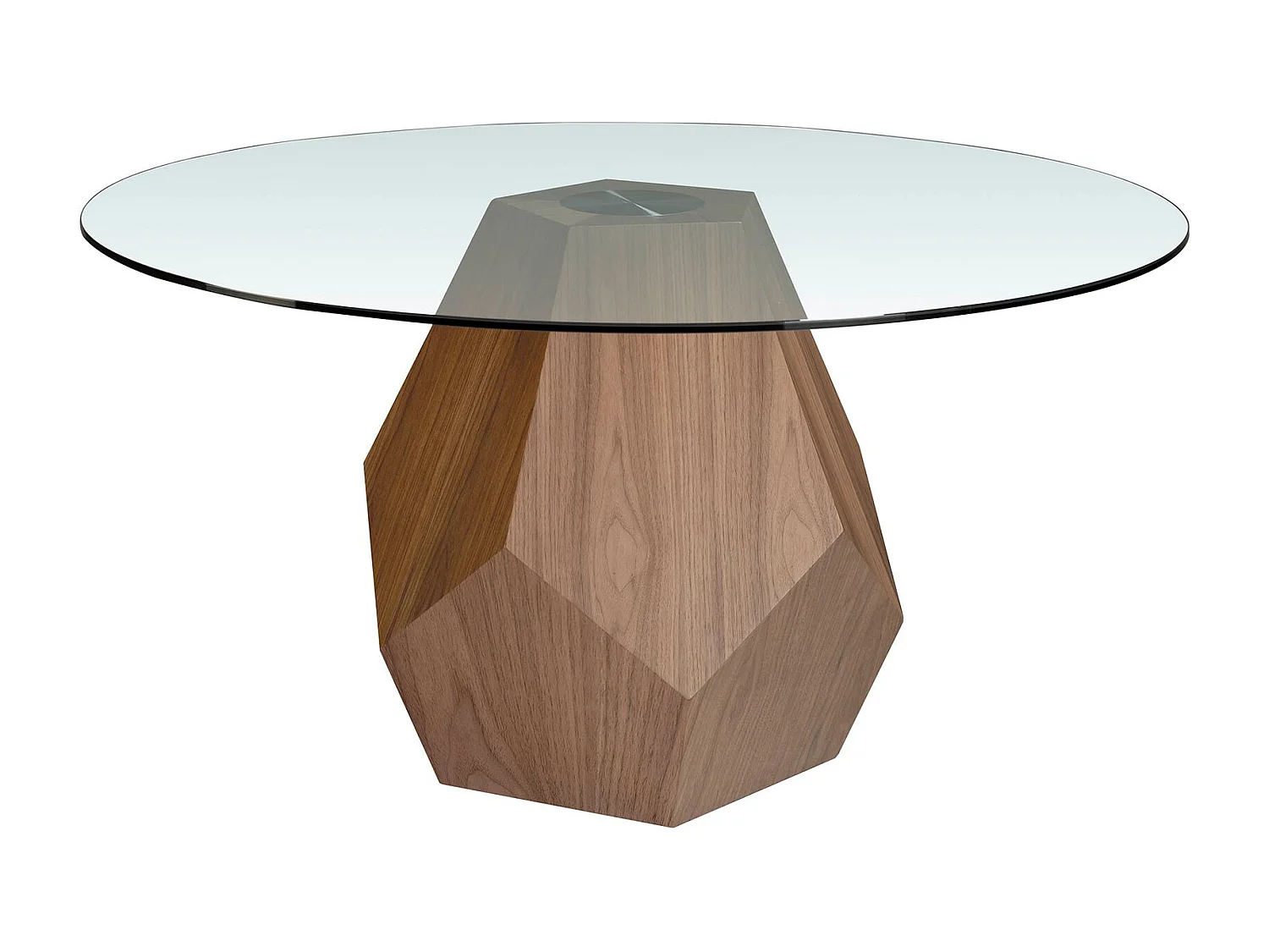 Table à manger ronde verre trempé et noyer 1093 ANGEL CERDA