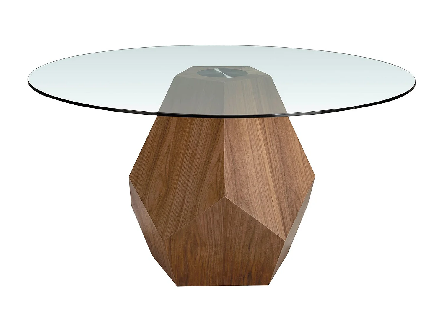 Table à manger ronde verre trempé et noyer 1093 ANGEL CERDA