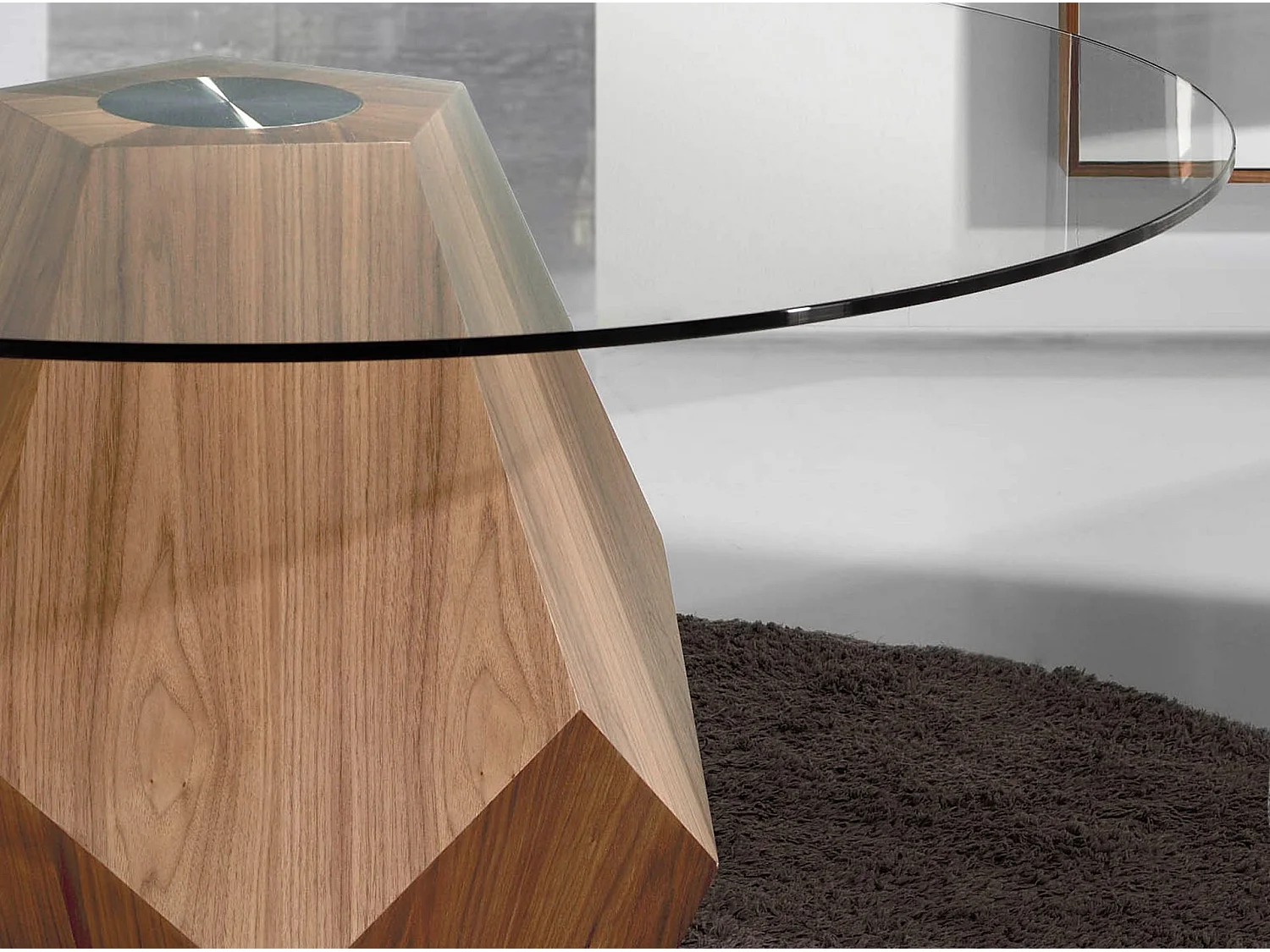 Table à manger ronde verre trempé et noyer 1093 ANGEL CERDA