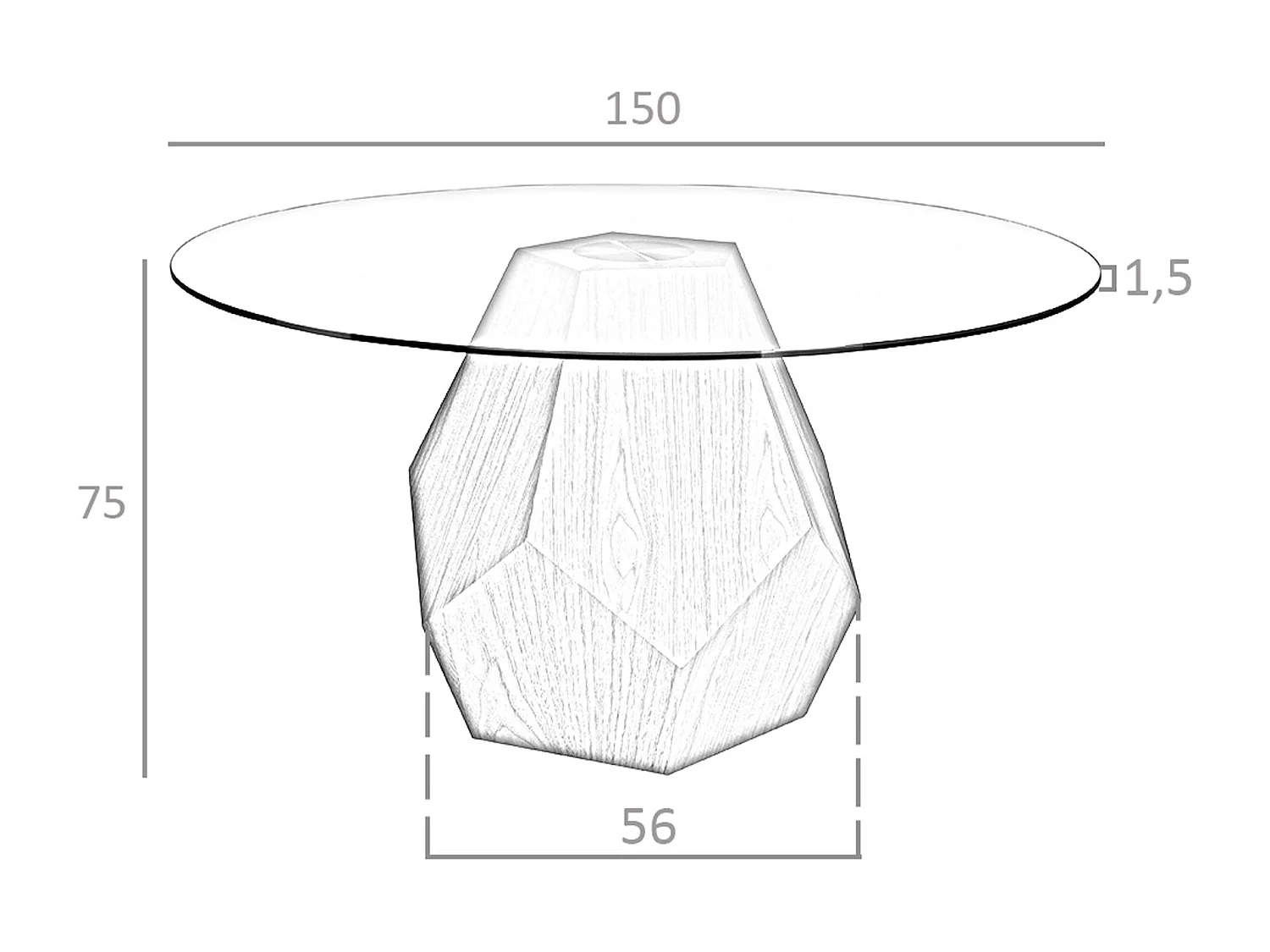 Table à manger ronde verre trempé et noyer 1093 ANGEL CERDA