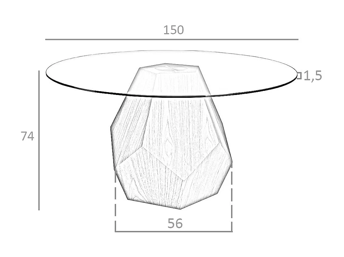 Table à manger ronde verre trempé et noyer 1093 ANGEL CERDA