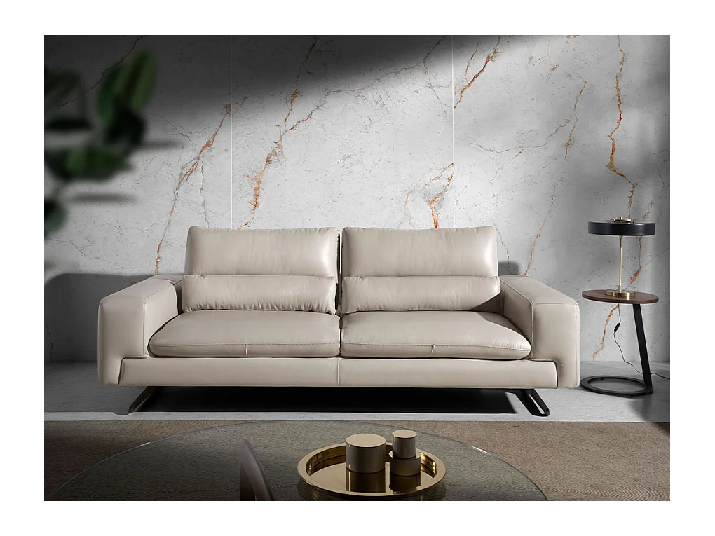 3-zits leren bank taupe grijs