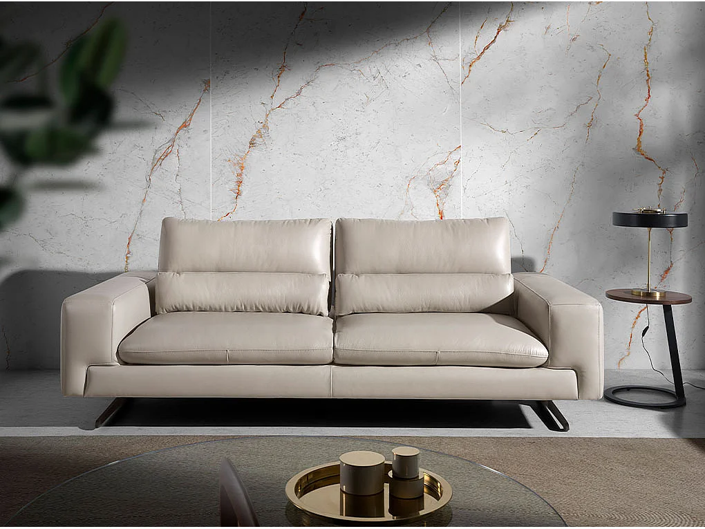 Canapé 3 places en cuir gris taupe