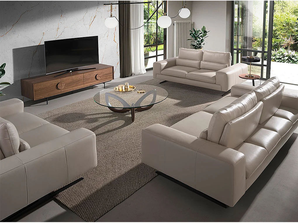 Canapé 3 places en cuir gris taupe