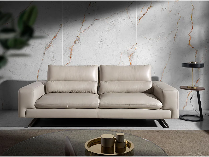 Canapé 3 places en cuir gris taupe