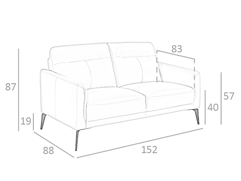 Canapé 2 places en cuir gris et acier 6137 ANGEL CERDA