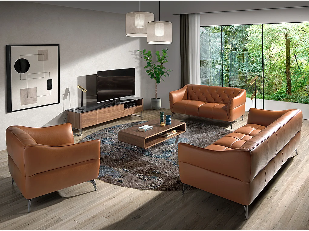 2-zitsbank bekleed in bruin rundleder met capitonné bekleding 6168 ANGEL CERDA