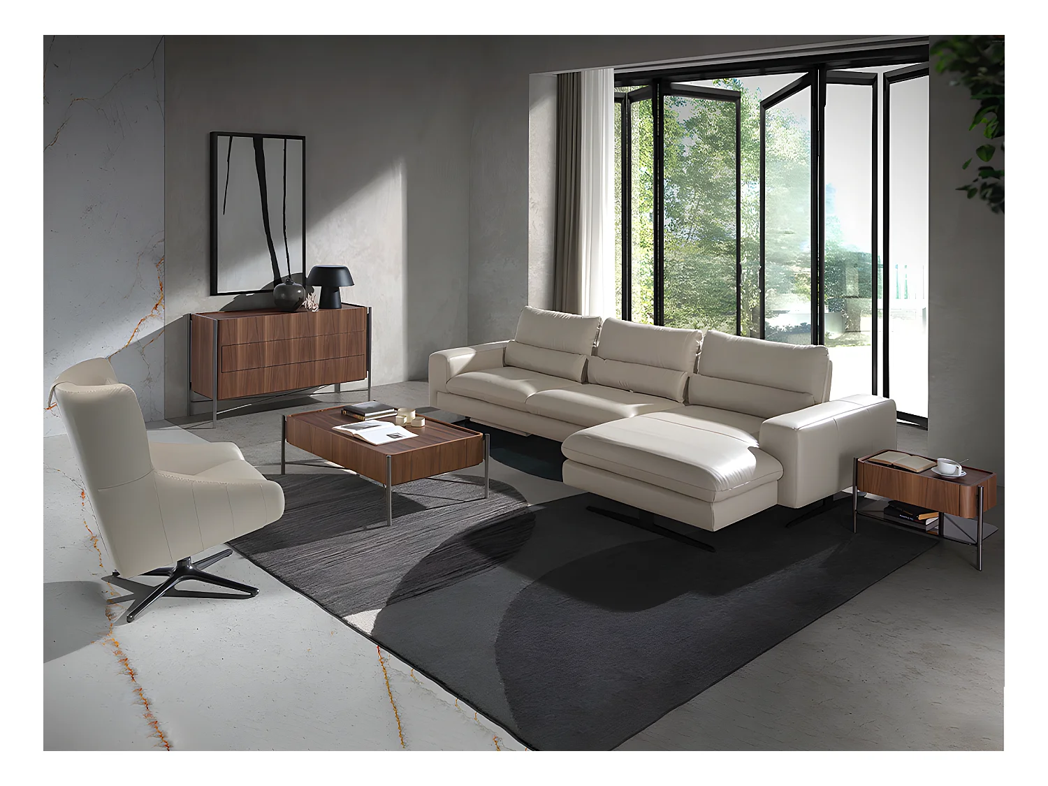 Ecksofa (R) in Leder mit verstellbarer Rückenlehne  6152 ANGEL CERDA