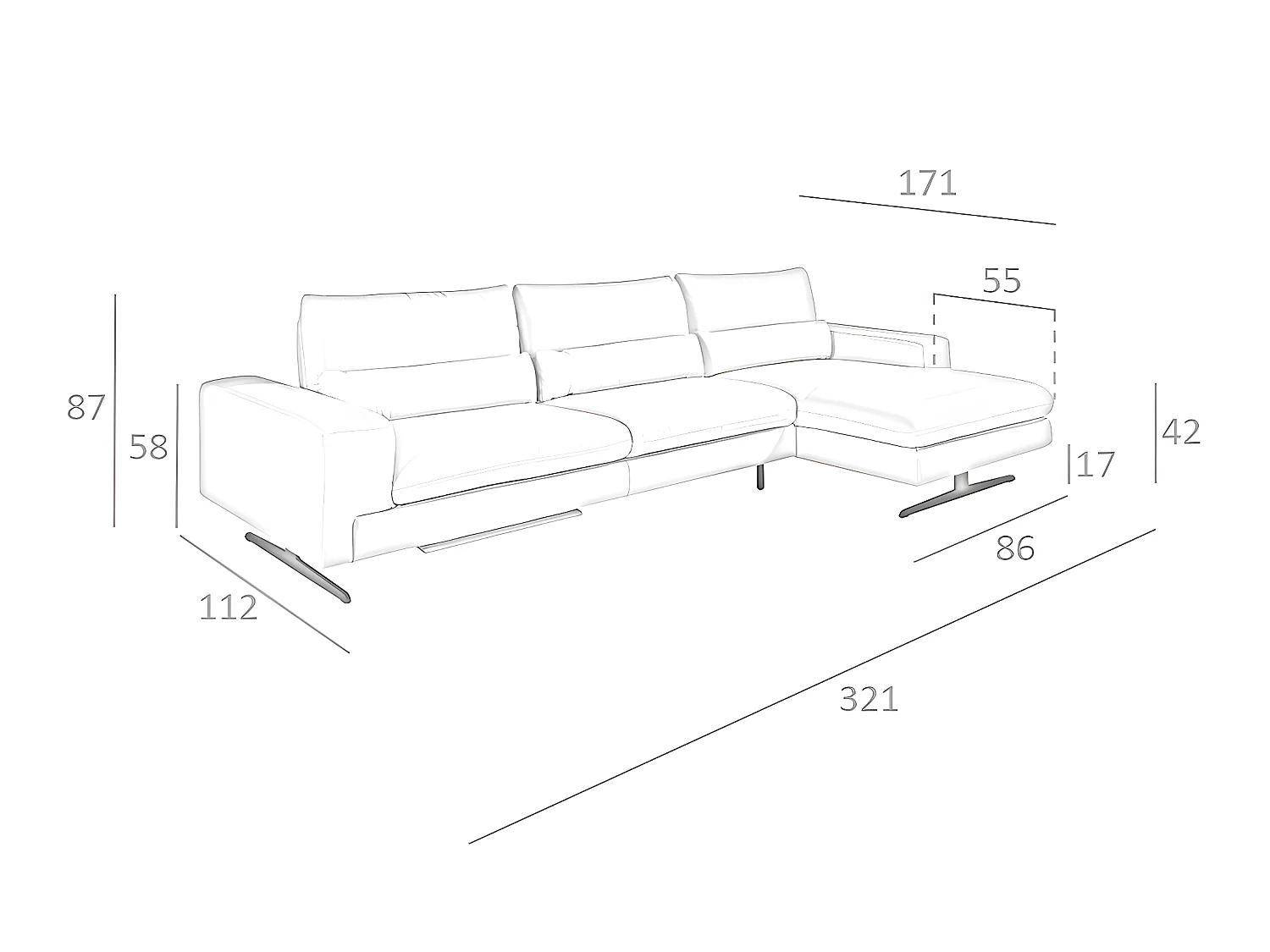 Ecksofa (R) in Leder mit verstellbarer Rückenlehne  6152 ANGEL CERDA