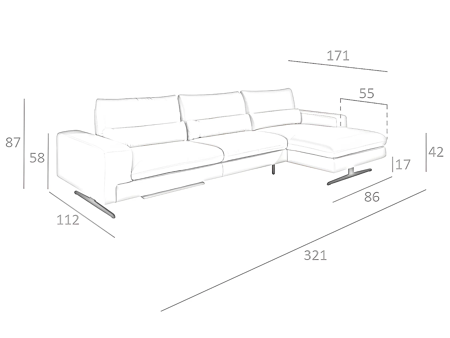 Ecksofa (R) in Leder mit verstellbarer Rückenlehne  6152 ANGEL CERDA