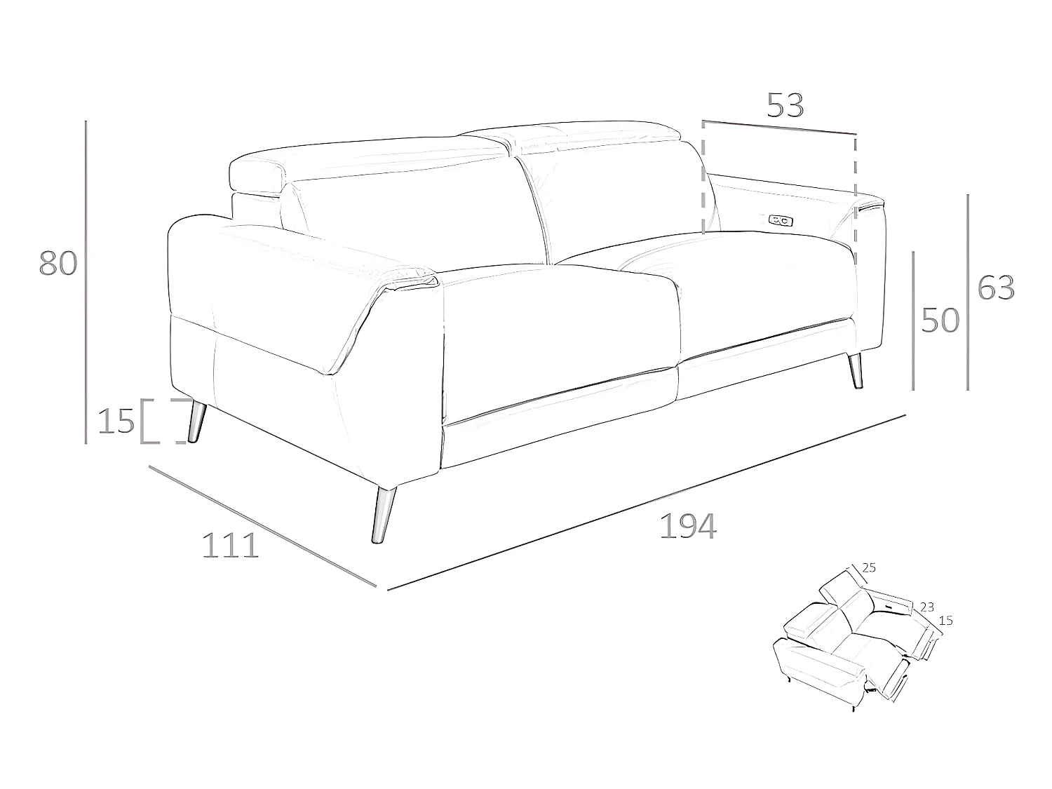 Divano a 3 posti in pelle con cuscini relax   6148 ANGEL CERDA