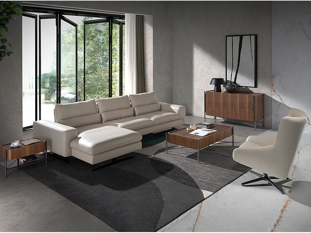 Canapé d'angle relax 5 places en cuir taupe ANGEL