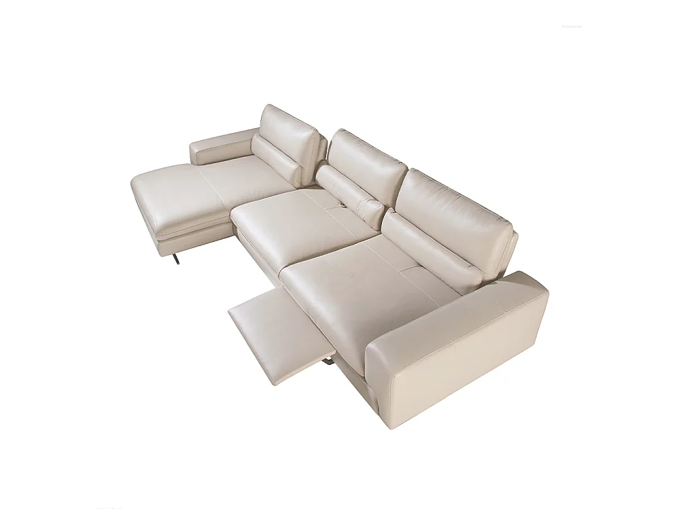 Canapé d'angle relax 5 places en cuir taupe ANGEL
