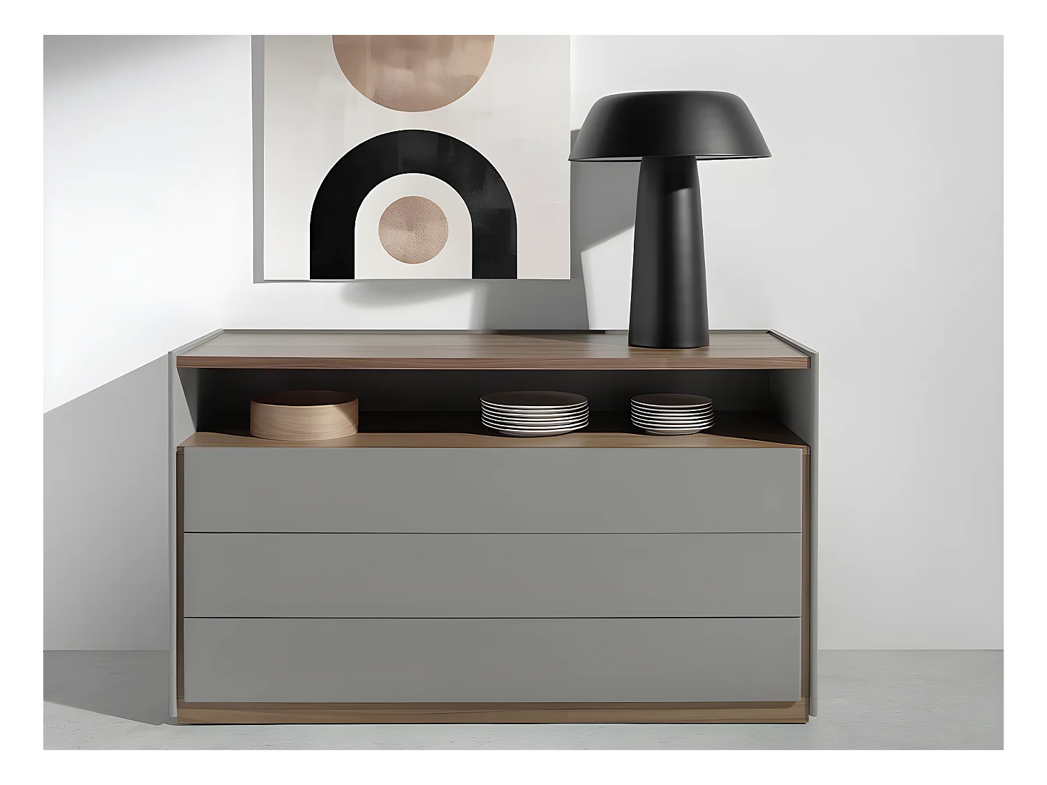 Walnoot en grijze ladekast 7128 ANGEL CERDA