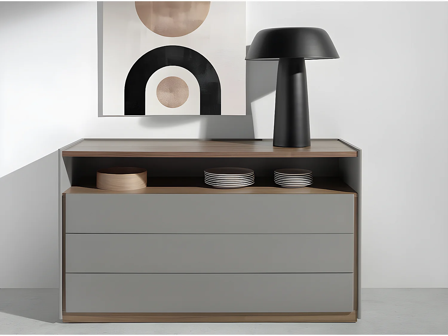 Cómoda de madeira cinzenta e nogueira 7128