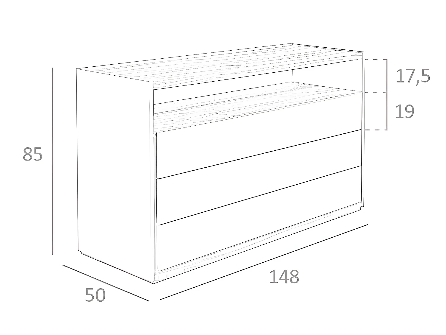 Cómoda de madeira cinzenta e nogueira 7128