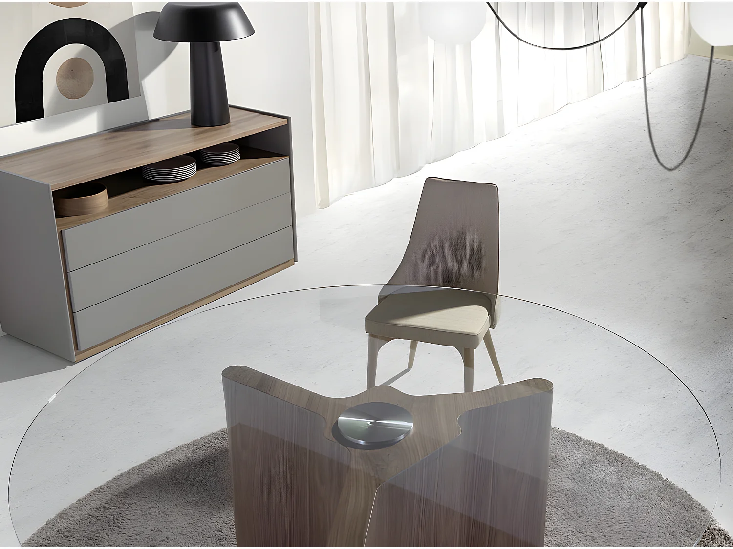 Cómoda de madeira cinzenta e nogueira 7128