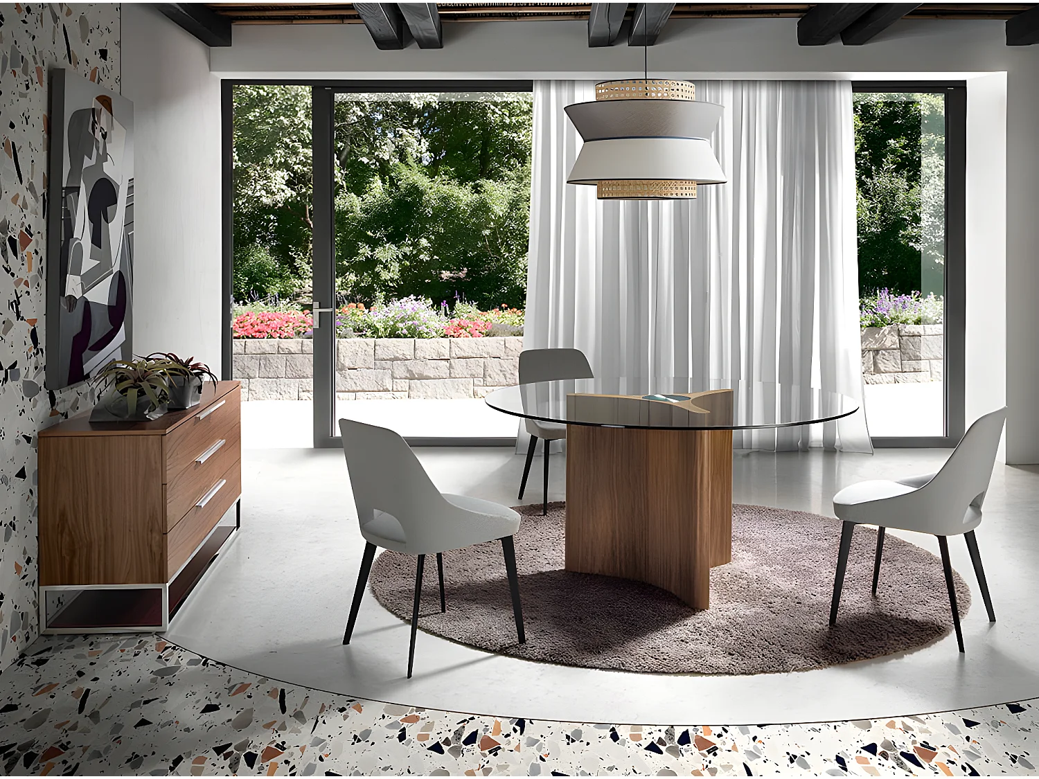 Dressoir Dressoir in walnoot met laden en verchroomd staal 3214 ANGEL CERDA