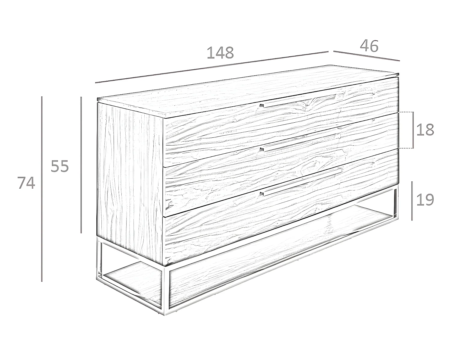 Dressoir Dressoir in walnoot met laden en verchroomd staal 3214 ANGEL CERDA