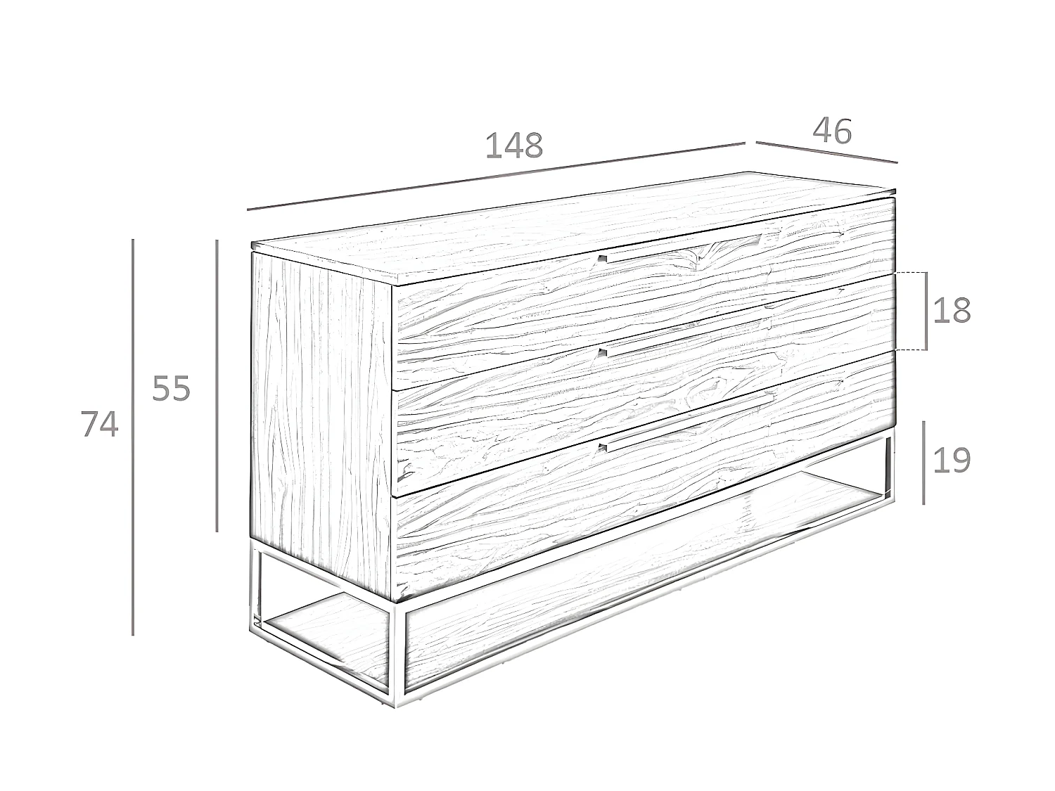 Dressoir Dressoir in walnoot met laden en verchroomd staal 3214 ANGEL CERDA