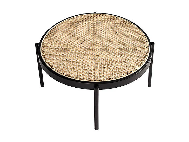 Table basse ronde en rotin, bois noir et acier noir 2111 ANGEL CERDA