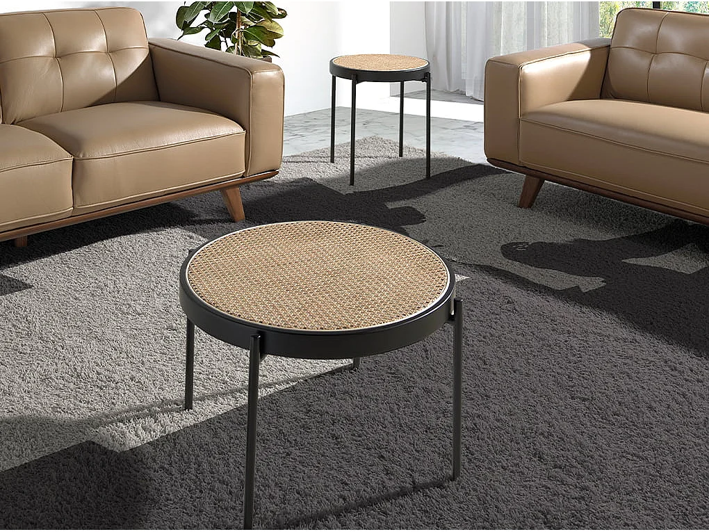 Table basse ronde en rotin, bois noir et acier noir 2111 ANGEL CERDA