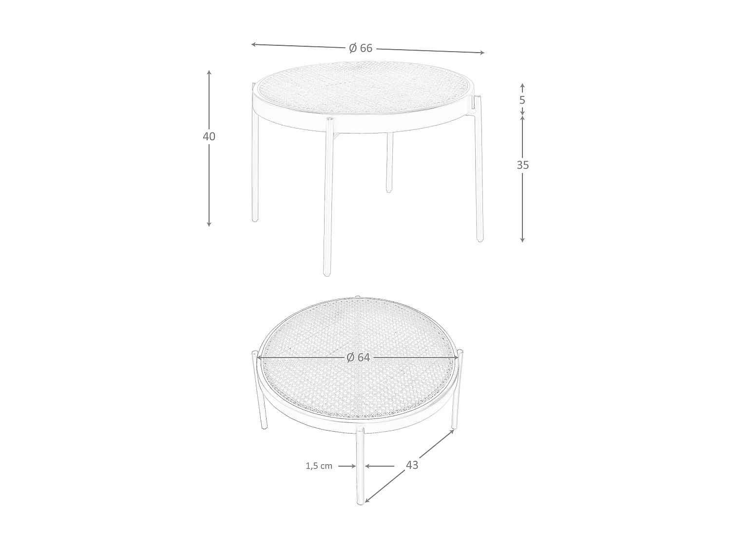 Table basse ronde en rotin, bois noir et acier noir 2111 ANGEL CERDA