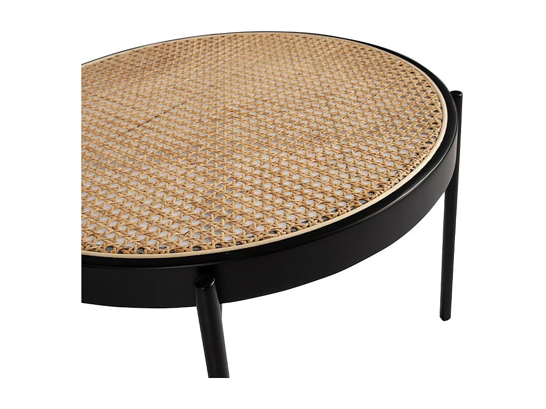 Table basse ronde en rotin, bois noir et acier noir 2111 ANGEL CERDA