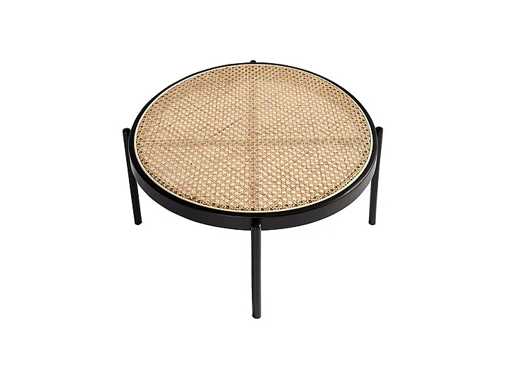 Runder Couchtisch aus Rattan und Schwarz  2111 ANGEL CERDA