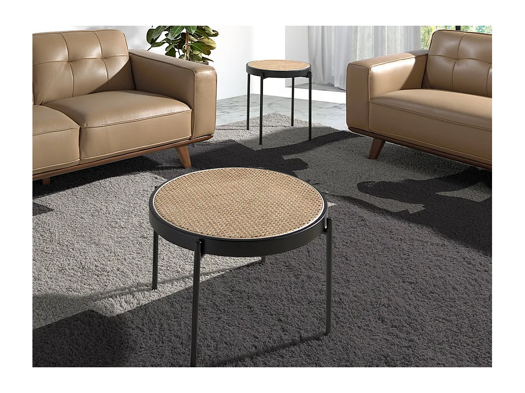 Runder Couchtisch aus Rattan und Schwarz  2111 ANGEL CERDA
