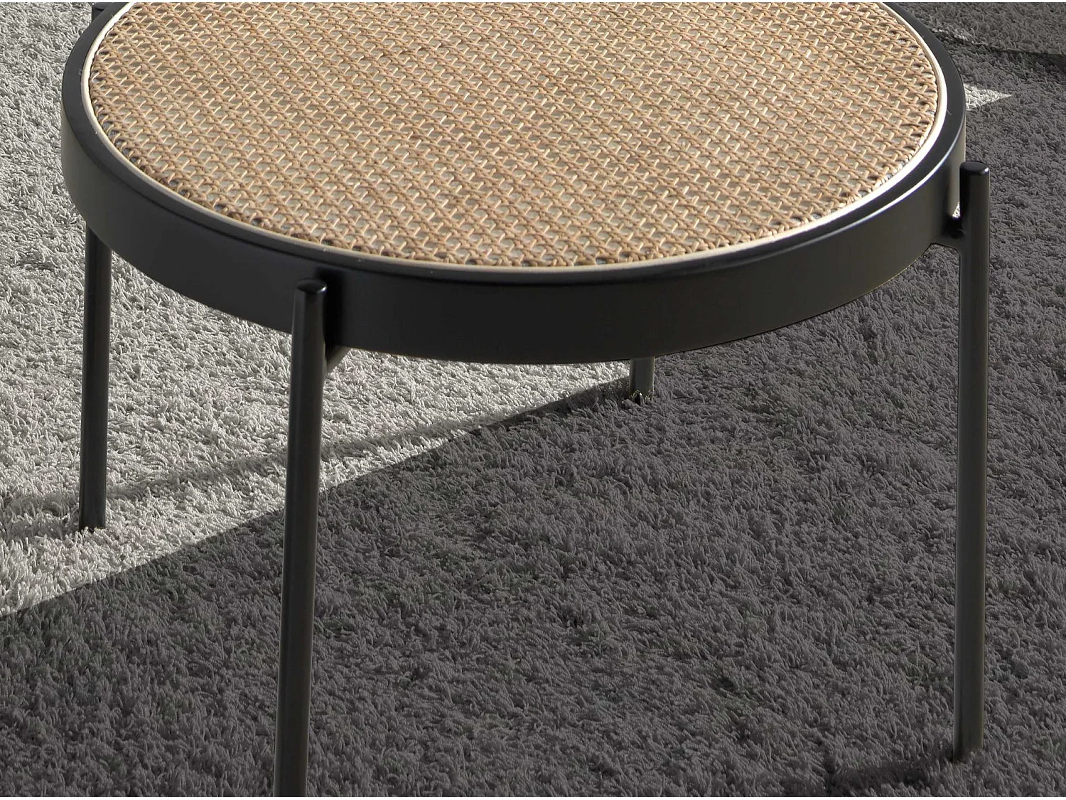 Table basse ronde en rotin, bois noir et acier noir 2111 ANGEL CERDA