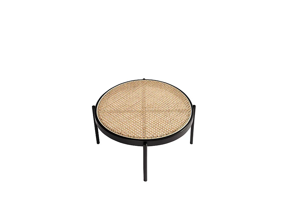 Table basse ronde en rotin, bois noir et acier noir 2111 ANGEL CERDA
