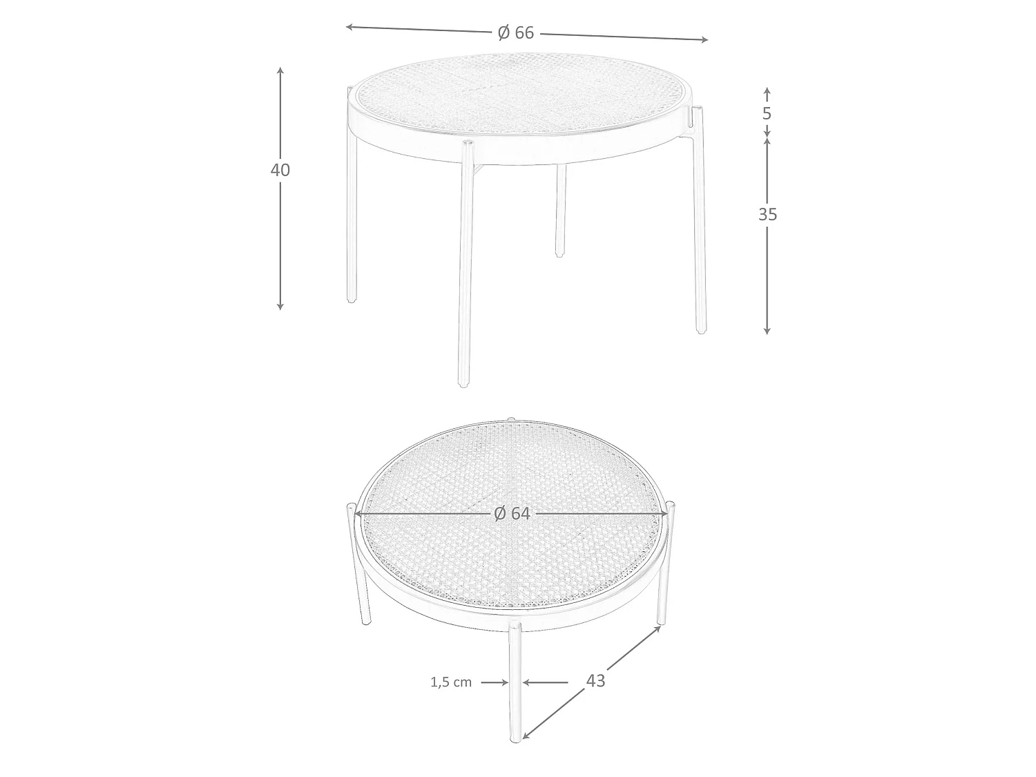 Table basse ronde en rotin, bois noir et acier noir 2111 ANGEL CERDA