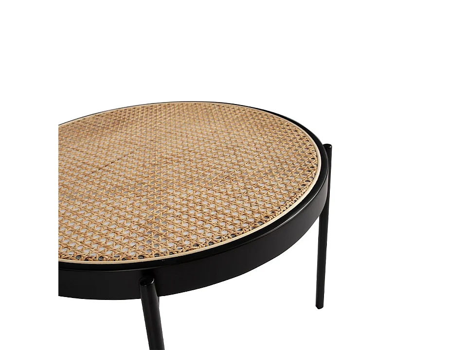 Table basse ronde en rotin, bois noir et acier noir 2111 ANGEL CERDA