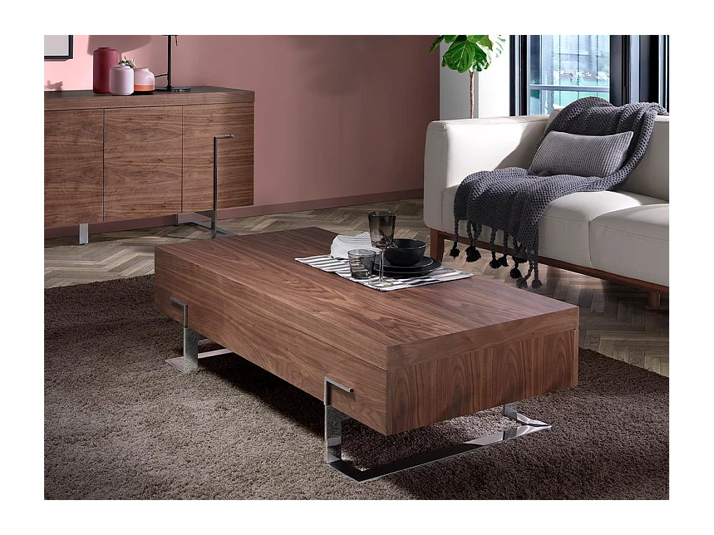 Tavolino in legno di noce e acciaio cromato   2099 ANGEL CERDA